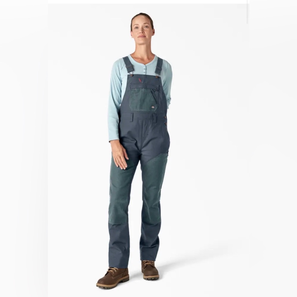 Dickies TRADEBUILT WAXED CANVAS DOUBLE FRONT BIB OVERALLS Blue Workwear Womens